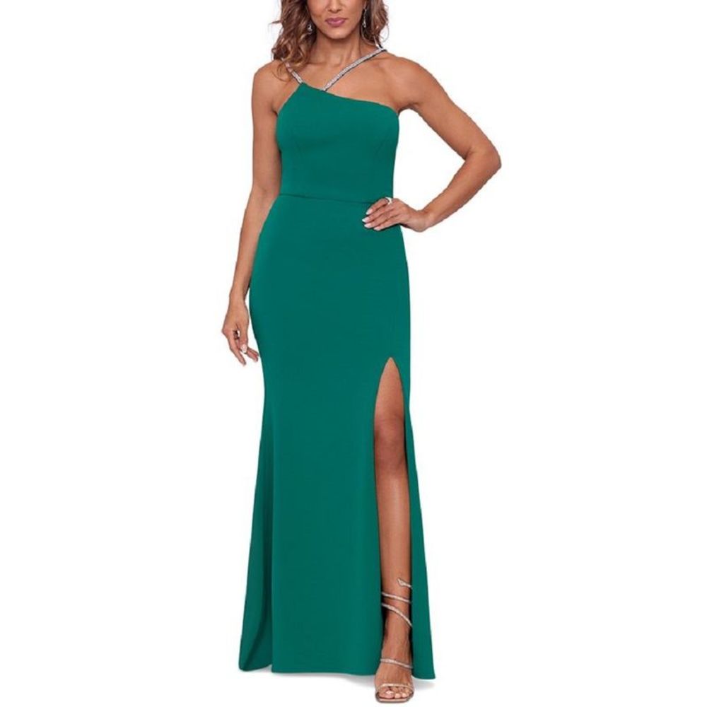 XSCAPE Women's Asymmetric Strap Gown Green Size 6Petite